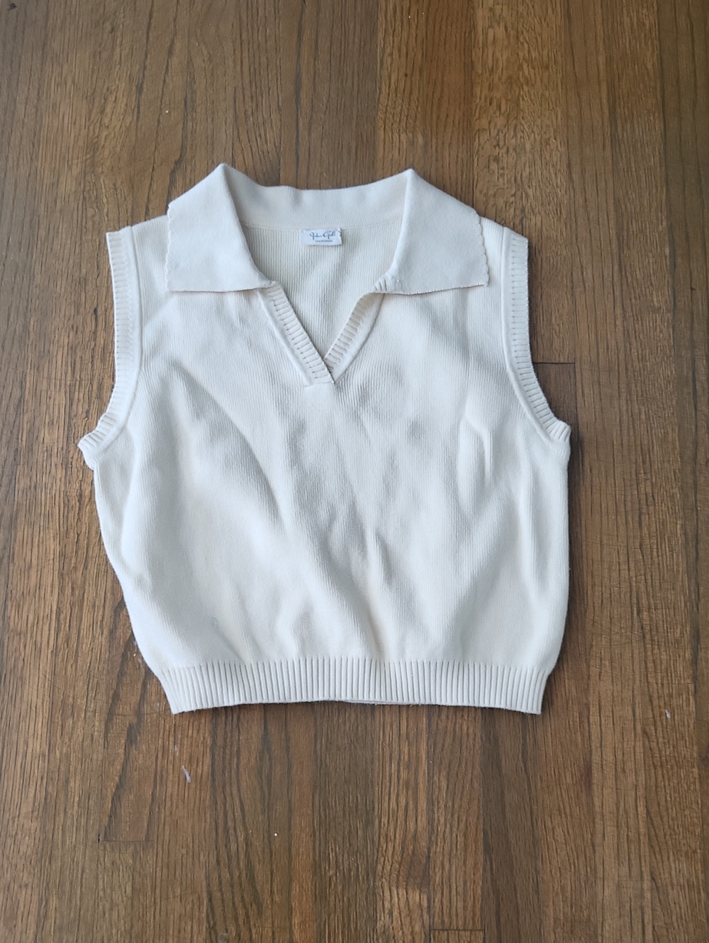 John Galt California Cream Sleeveless Collared V-Neck Knit Vest